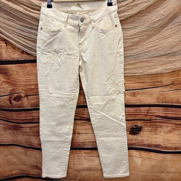 Tommy Bahama Women's Slim Boyfriend Cream Denim 5 Pocket Jeans Size 25X29 - Picture 1 of 13